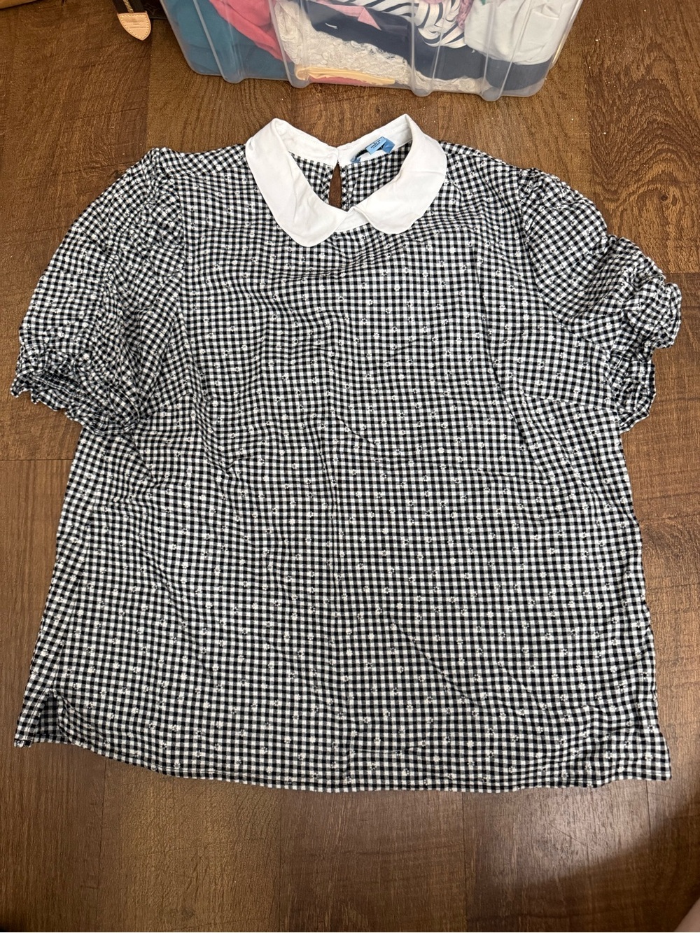 CeCe Black & White Gingham Top with Peter Pan Collar